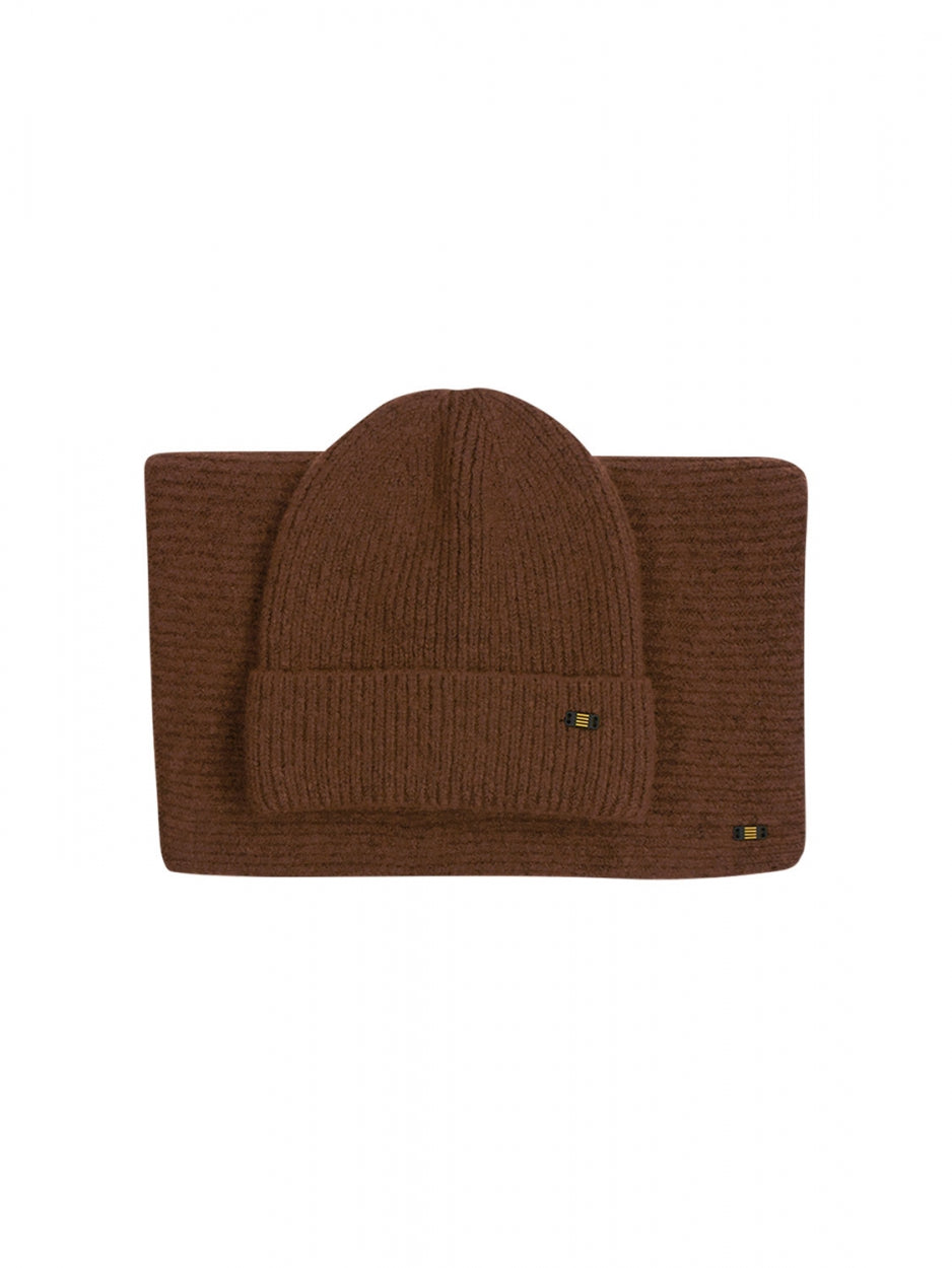 Beenie + Scarf Rib Knit Set | Caramel