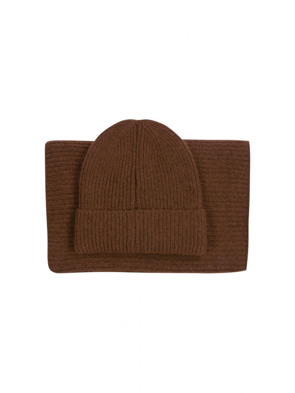 Beenie + Scarf Rib Knit Set | Caramel