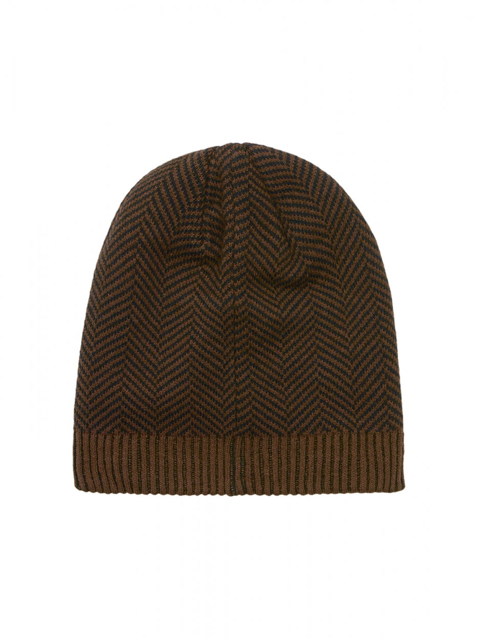 Beenie Zig Zag Jacquard Knit | Brown