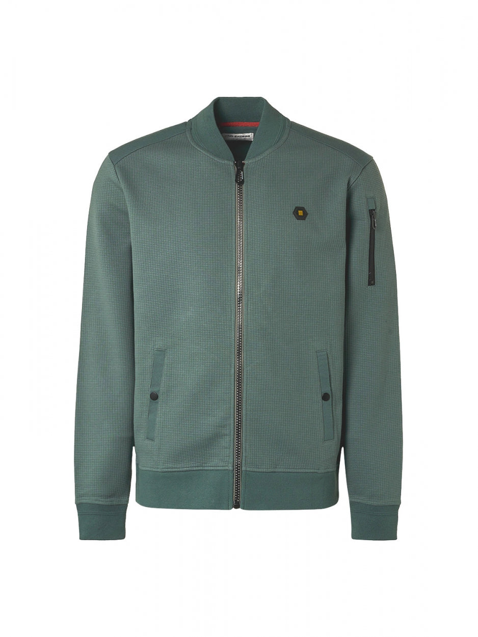 Sweater Full Zipper Waffle Jacquard Stretch Bomber | Steel