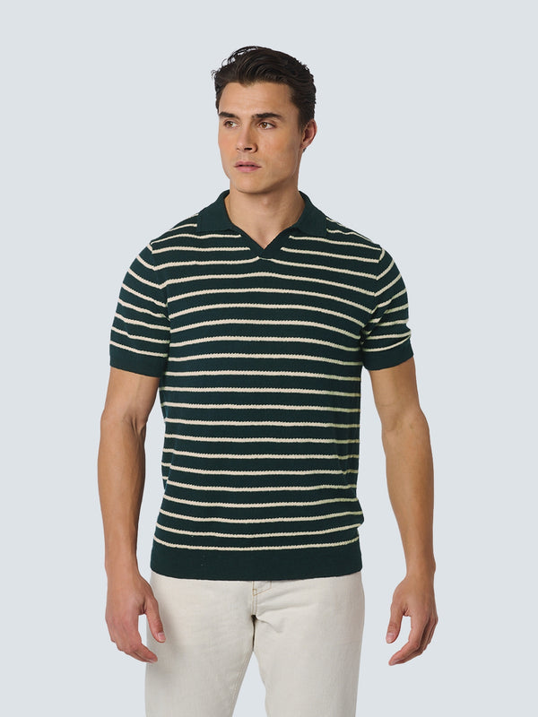 Knitted striped polo linen mix | Night