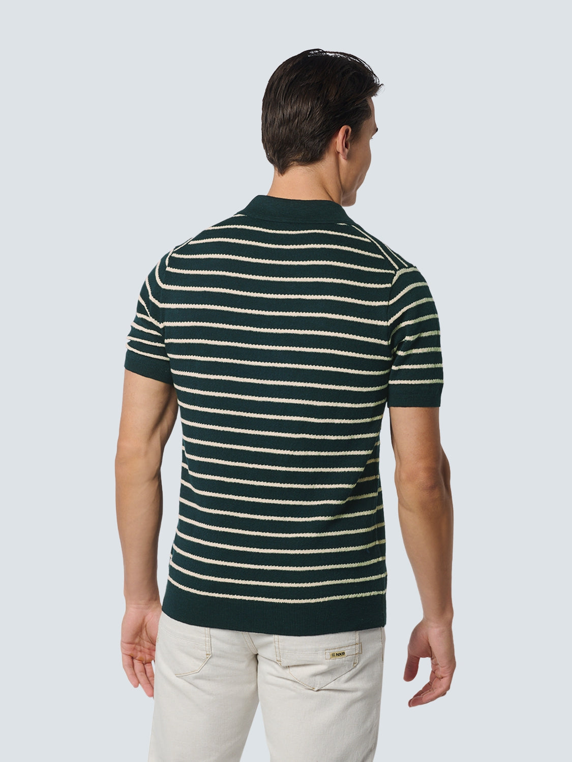 Pullover Short Sleeve Polo 2 Coloured Stripe With Linen | Night
