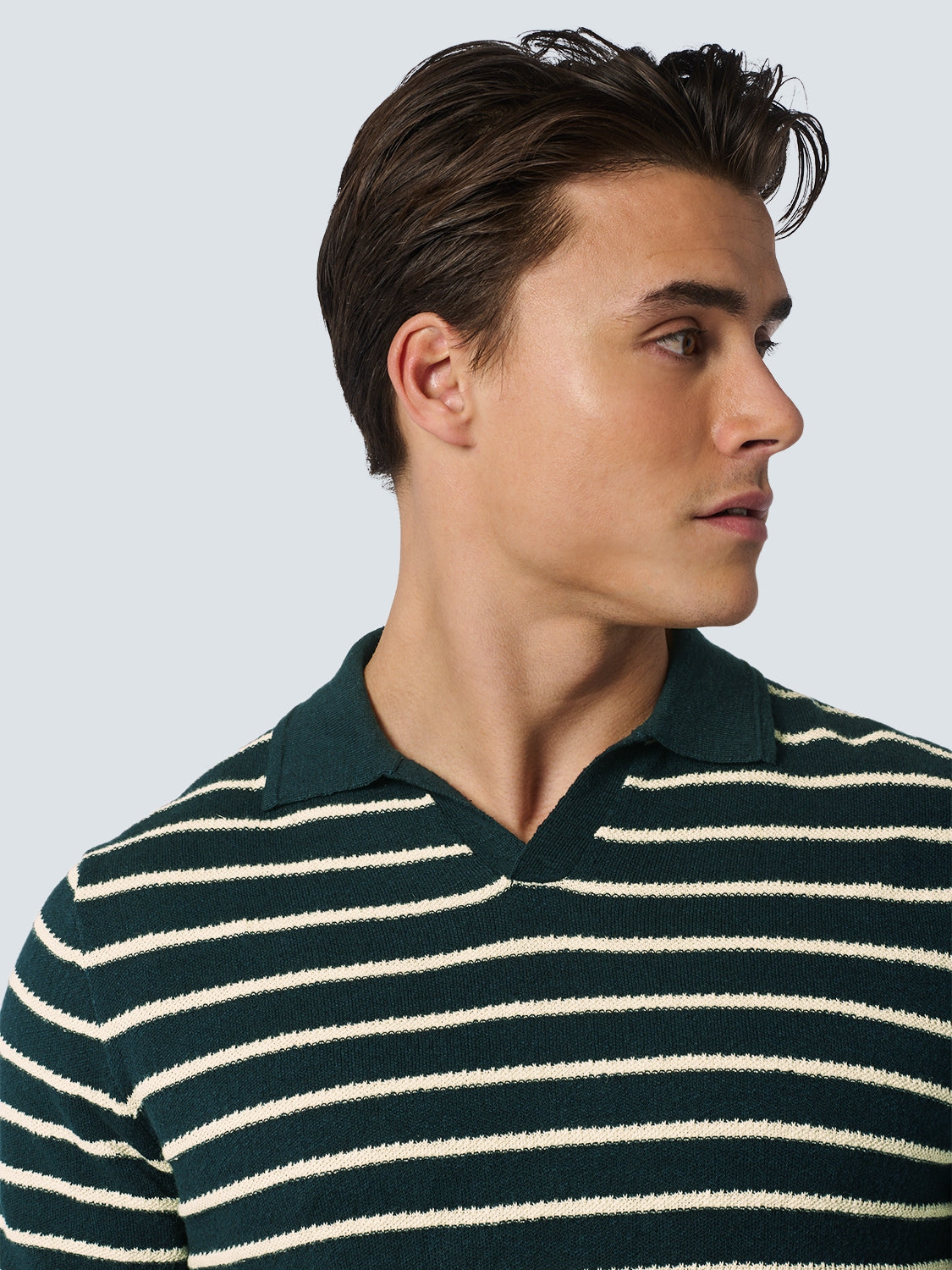 Pullover Short Sleeve Polo 2 Coloured Stripe With Linen | Night