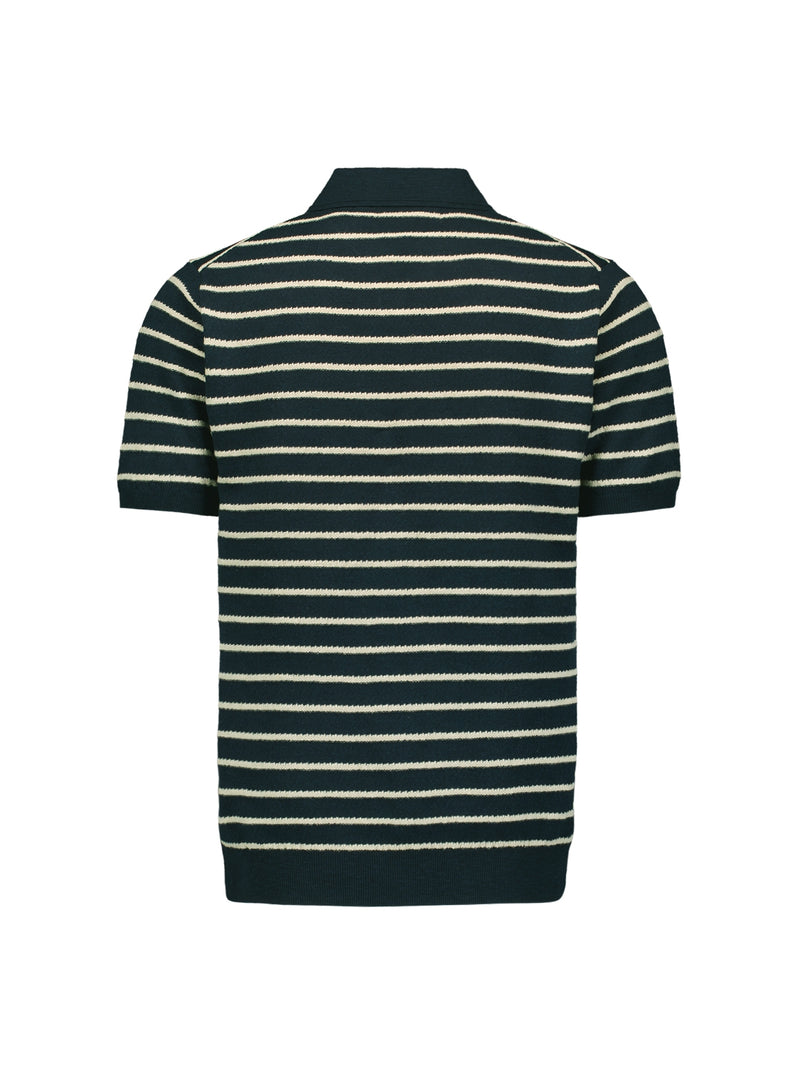 Pullover Short Sleeve Polo 2 Coloured Stripe With Linen | Night