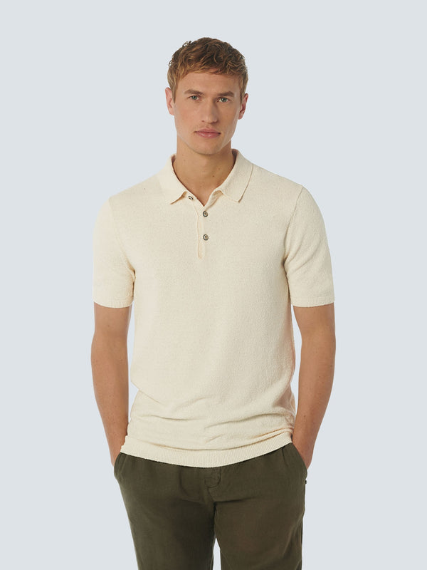 Pullover Short Sleeve Polo Solid Relief Knit | Cream