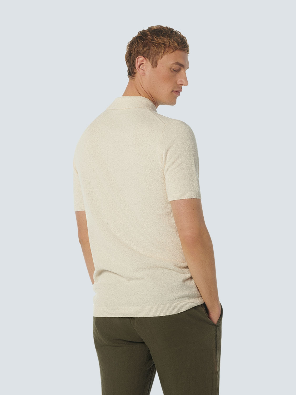 Pullover Short Sleeve Polo Solid Relief Knit | Cream