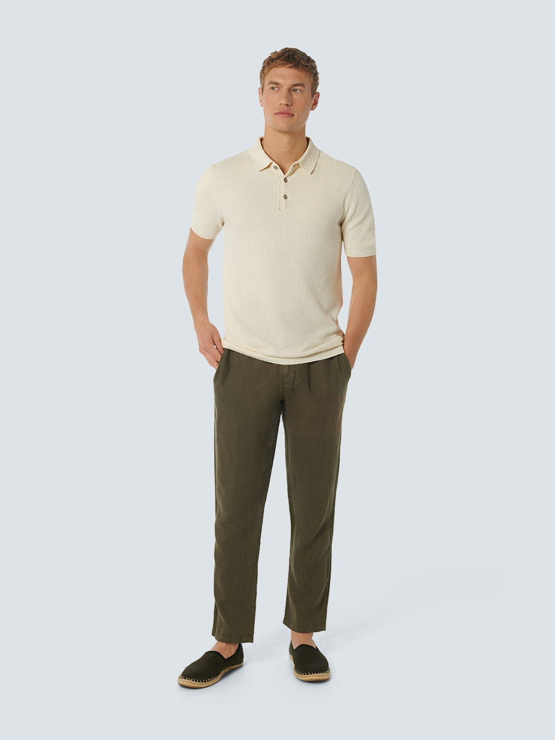 Pullover Short Sleeve Polo Solid Relief Knit | Cream