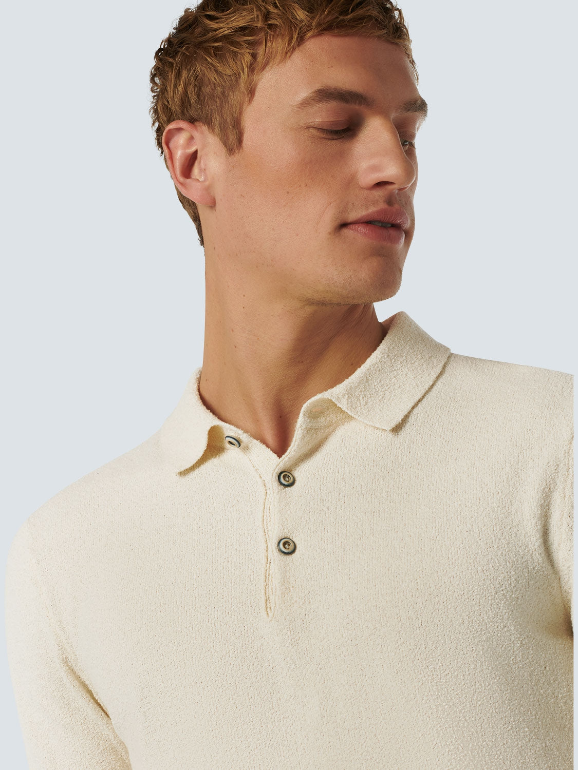 Pullover Short Sleeve Polo Solid Relief Knit | Cream
