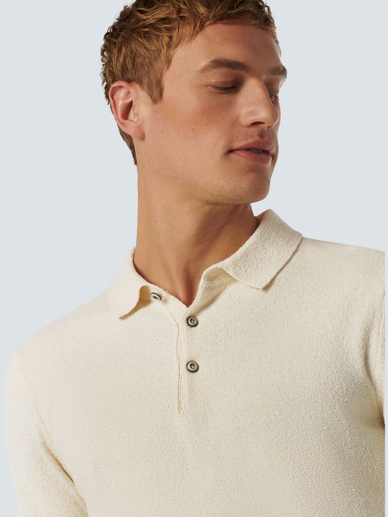Knitted textured polo with button closure | Cream