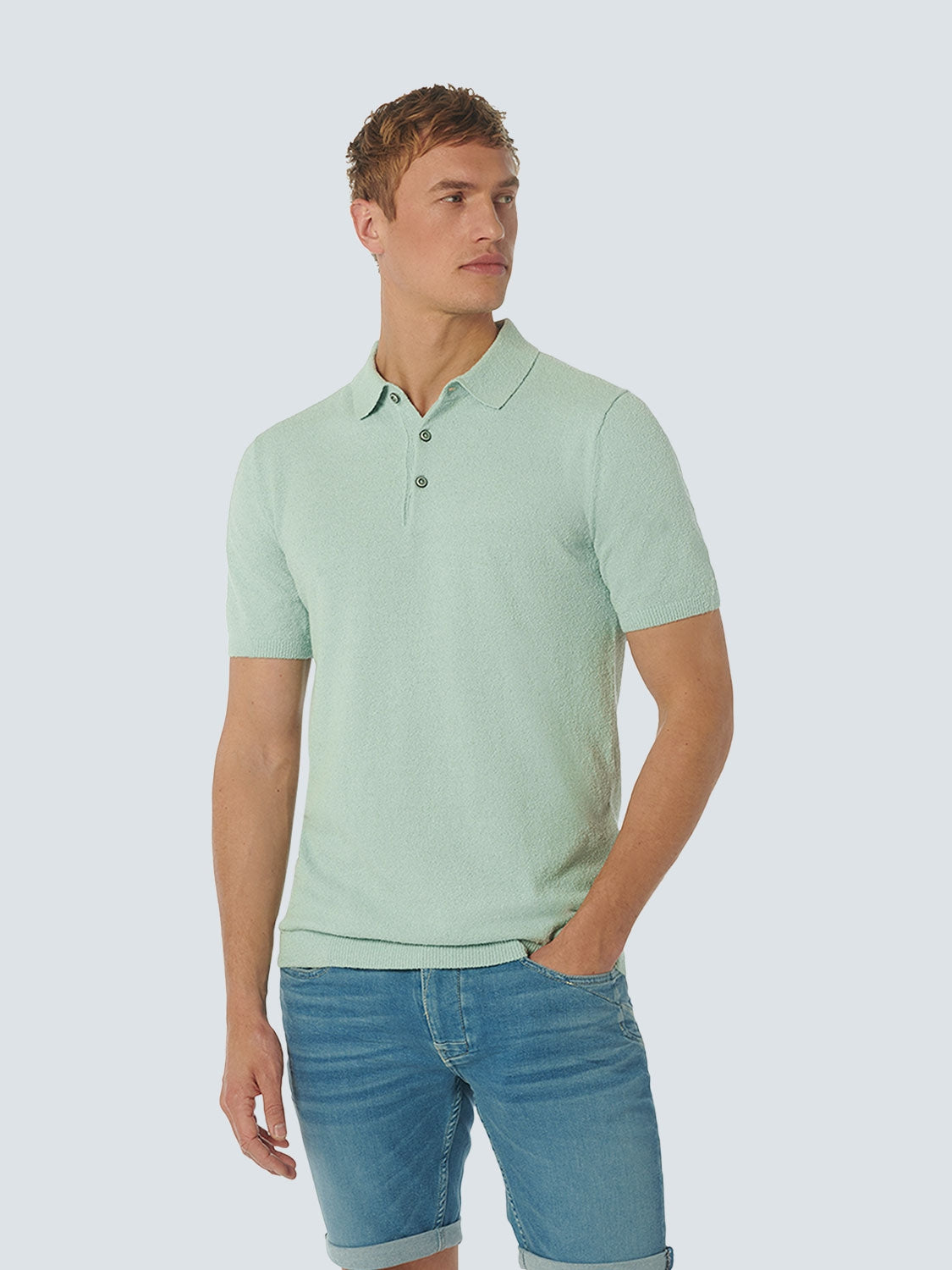 Pullover Short Sleeve Polo Solid Relief Knit | Mint
