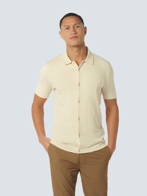 Pullover Short Sleeve Full Button Mix Jacquard Solid | Cream