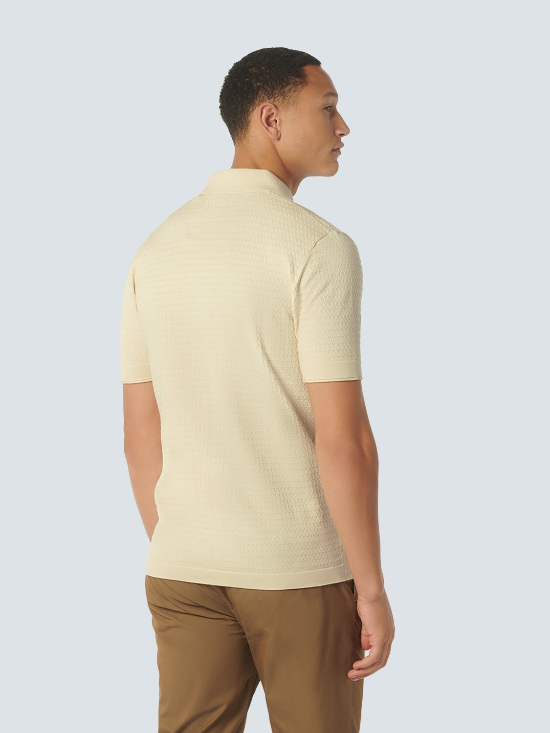 Pullover Short Sleeve Full Button Mix Jacquard Solid | Cream