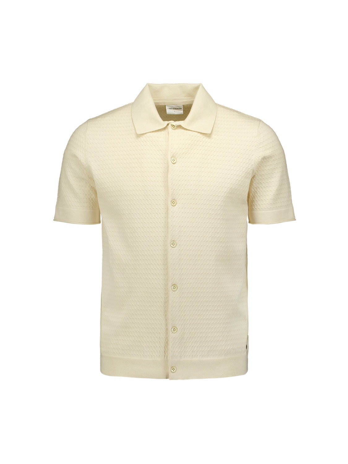 Pullover Short Sleeve Full Button Mix Jacquard Solid | Cream