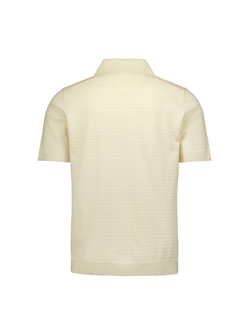 Pullover Short Sleeve Full Button Mix Jacquard Solid | Cream