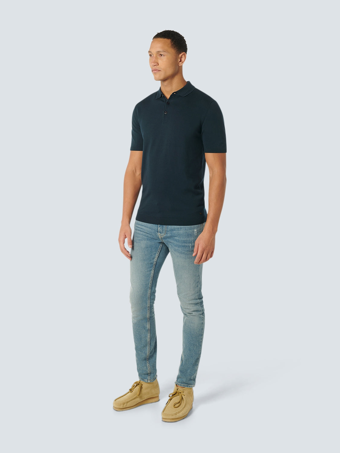 Pullover Short Sleeve Polo Button Solid | Night