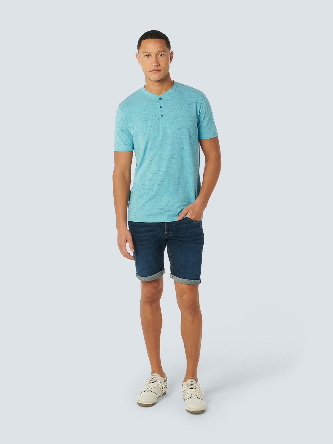 T-Shirt Granddad Melange | Aqua