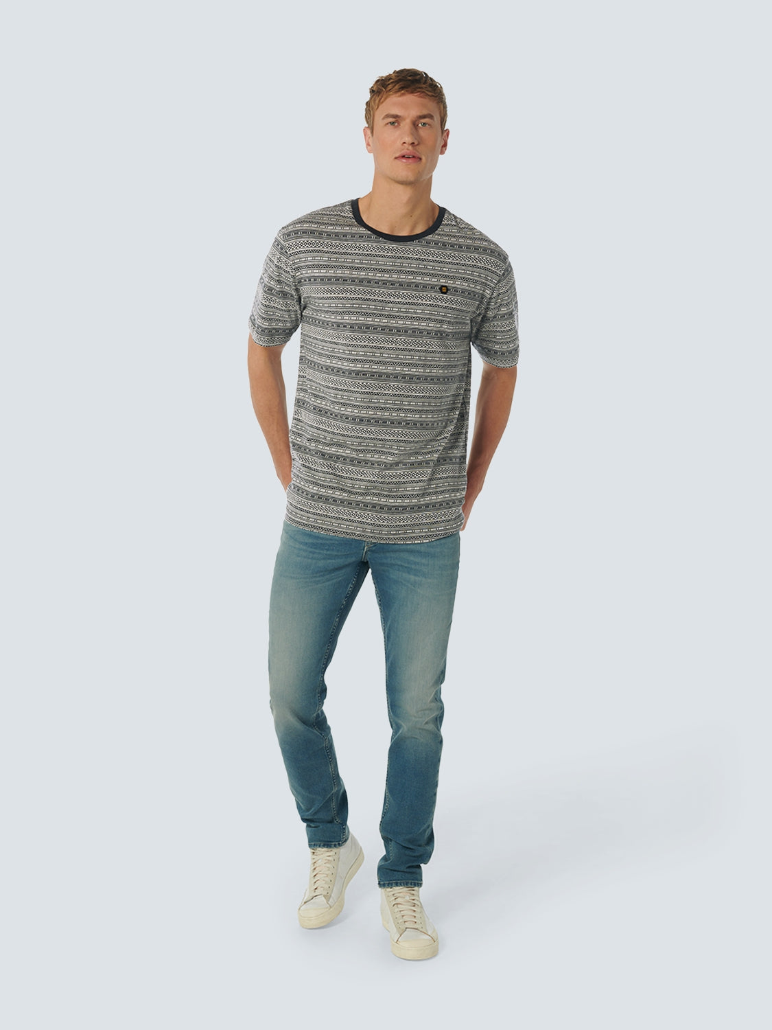 T-Shirt Crewneck 2 Coloured Jacquard Pattern | Cream
