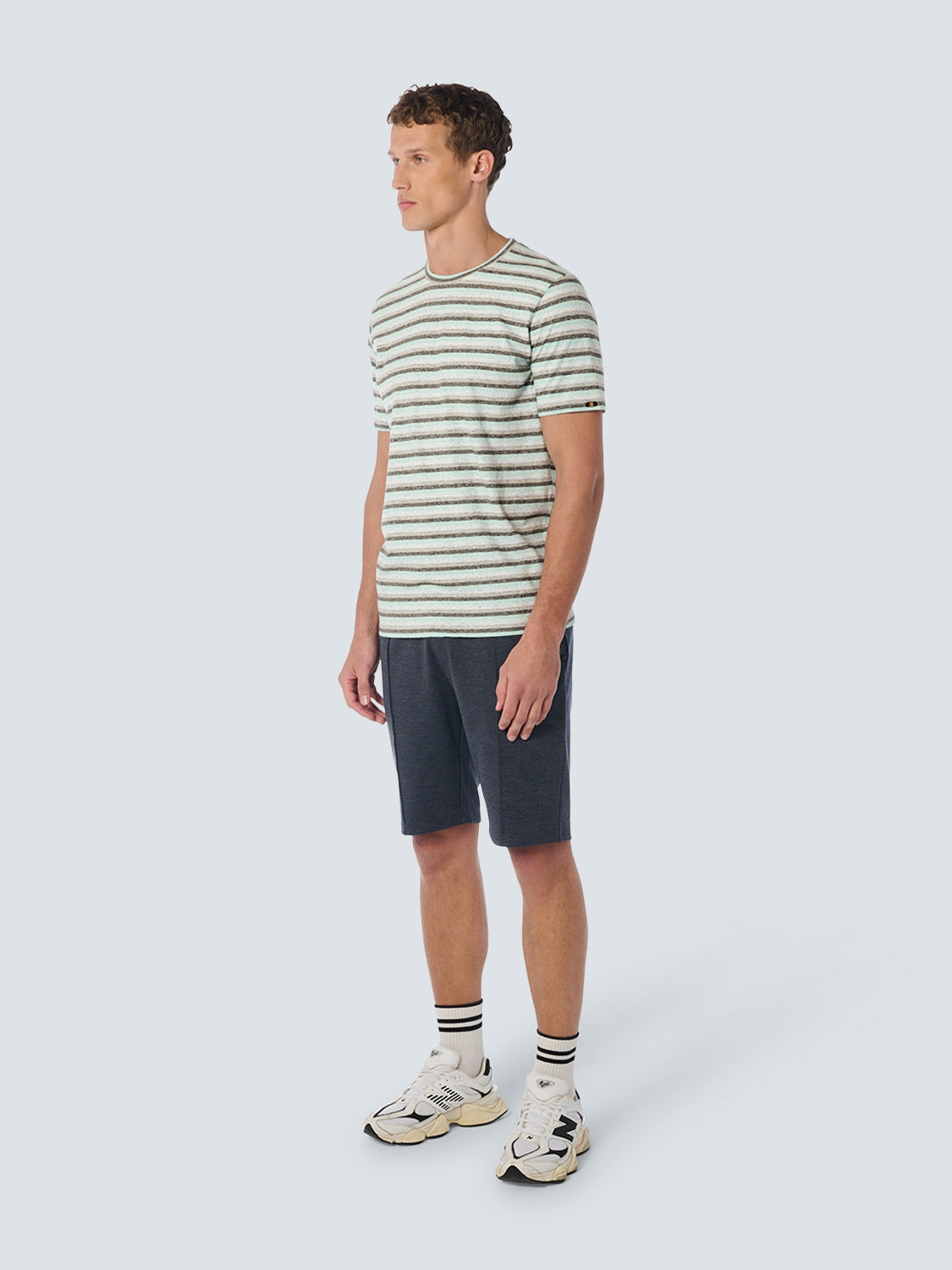 T-Shirt Crewneck Melange Stripes | Aqua