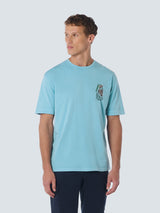 T-Shirt Crewneck Placed Prints Garment Dyed Slub | Aqua