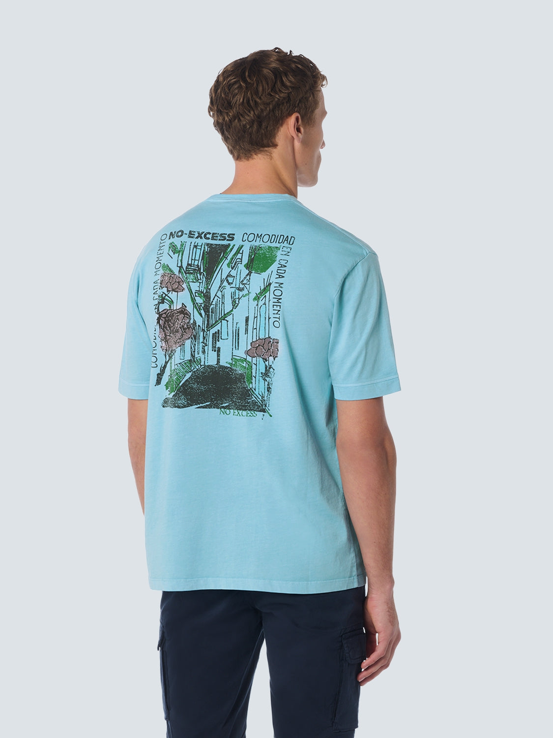 T-Shirt Crewneck Placed Prints Garment Dyed Slub | Aqua