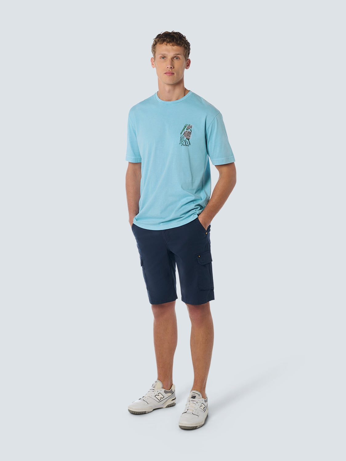 T-Shirt Crewneck Placed Prints Garment Dyed Slub | Aqua