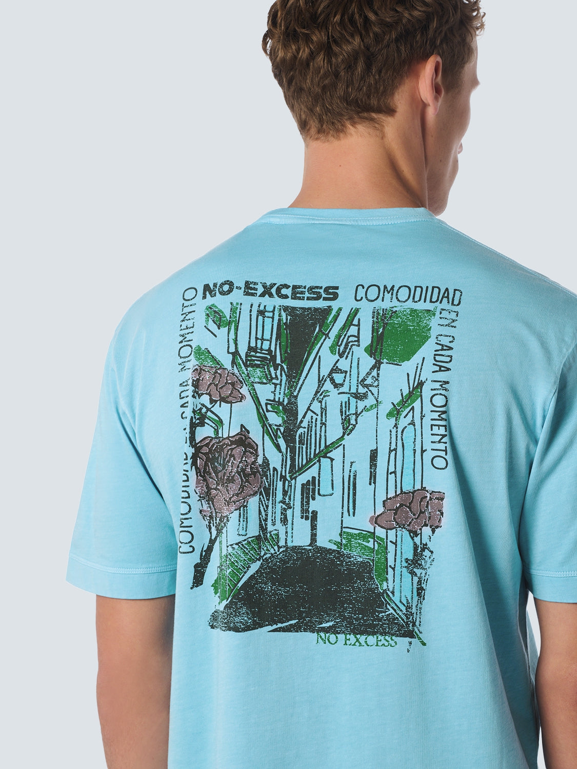 T-Shirt Crewneck Placed Prints Garment Dyed Slub | Aqua