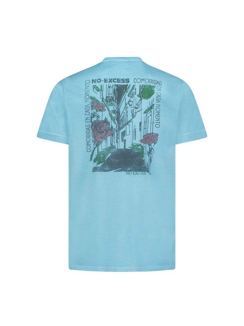 T-Shirt Crewneck Placed Prints Garment Dyed Slub | Aqua