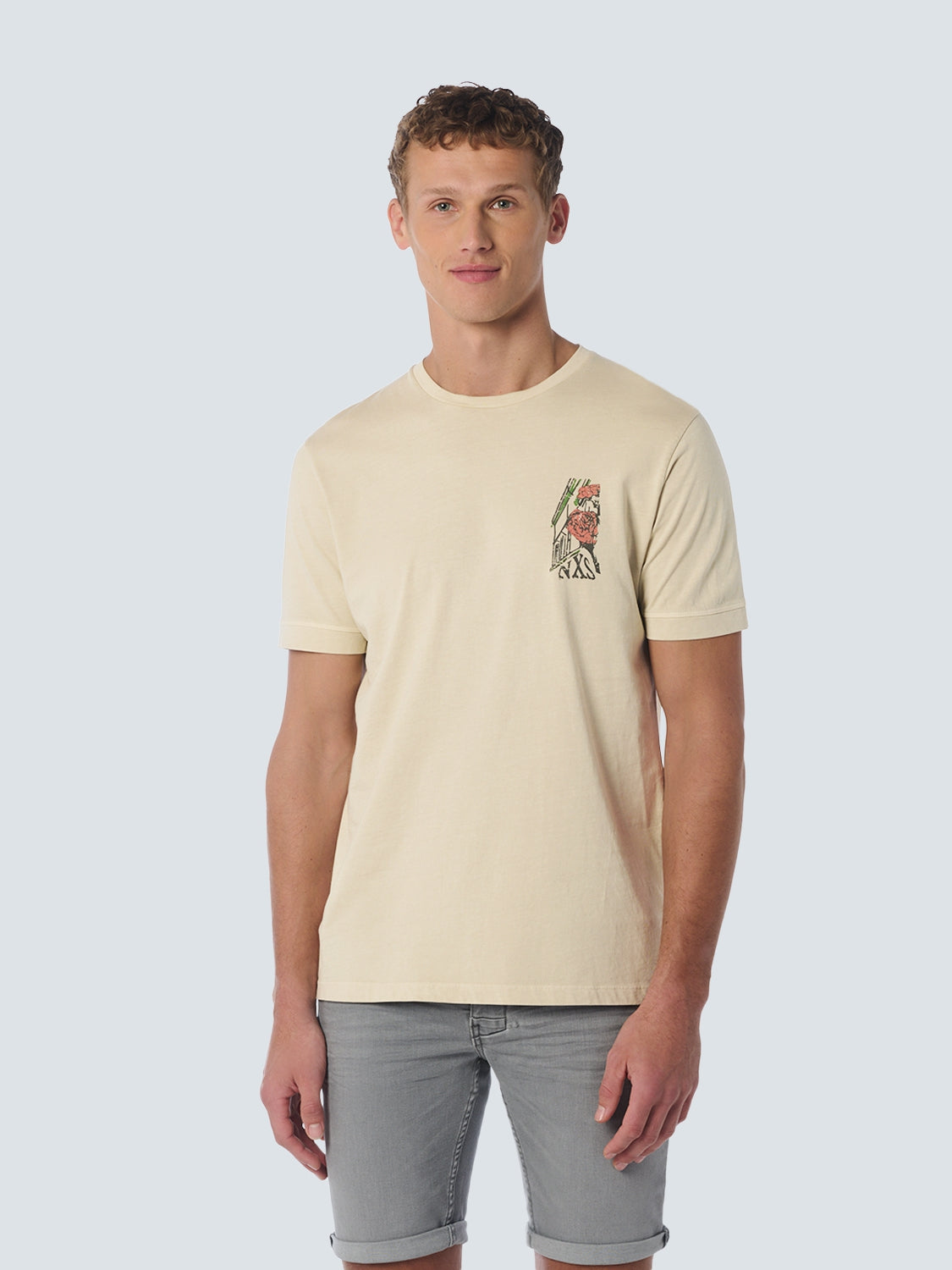 T-Shirt Crewneck Placed Prints Garment Dyed Slub | Cement