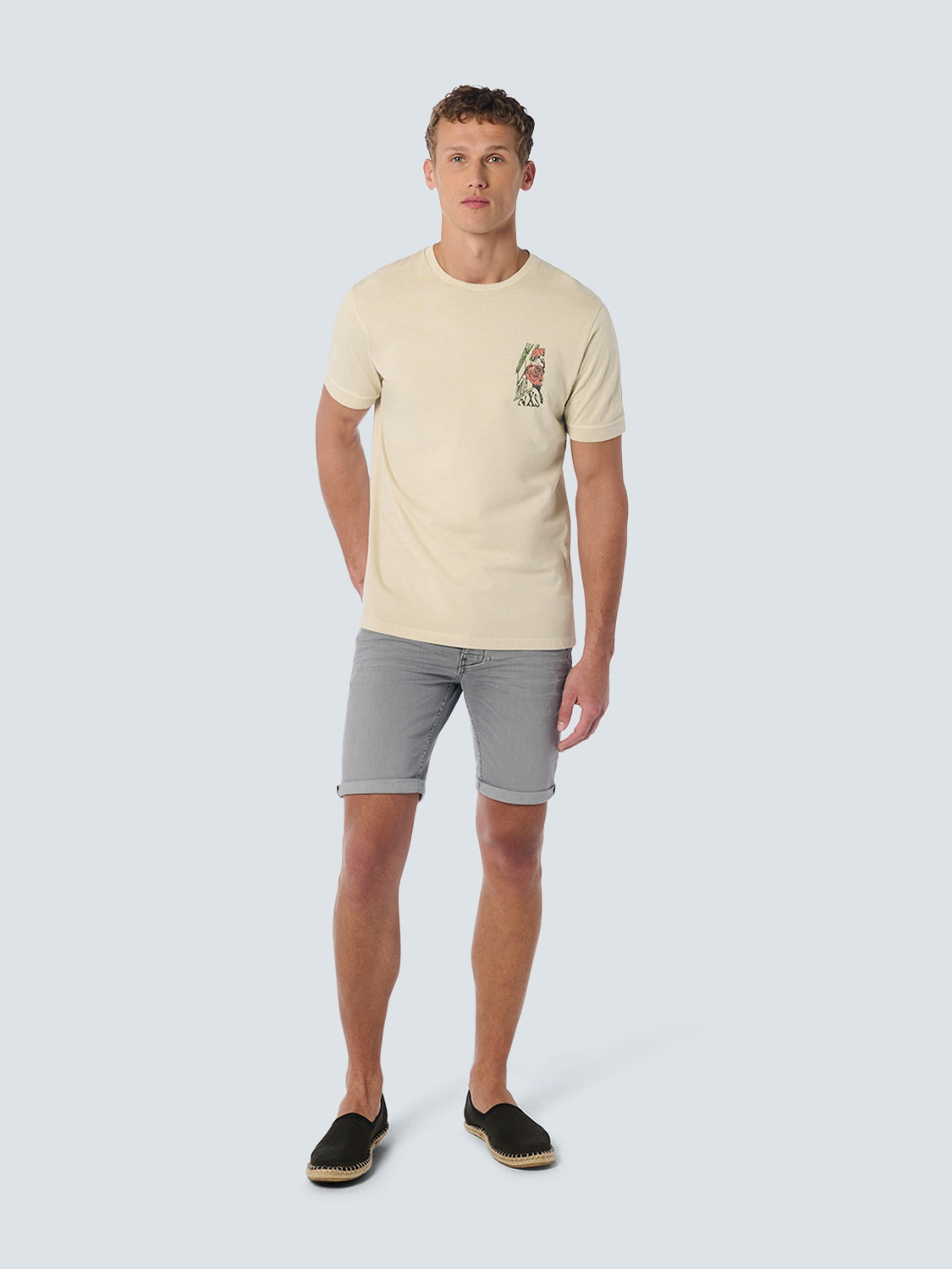 T-Shirt Crewneck Placed Prints Garment Dyed Slub | Cement