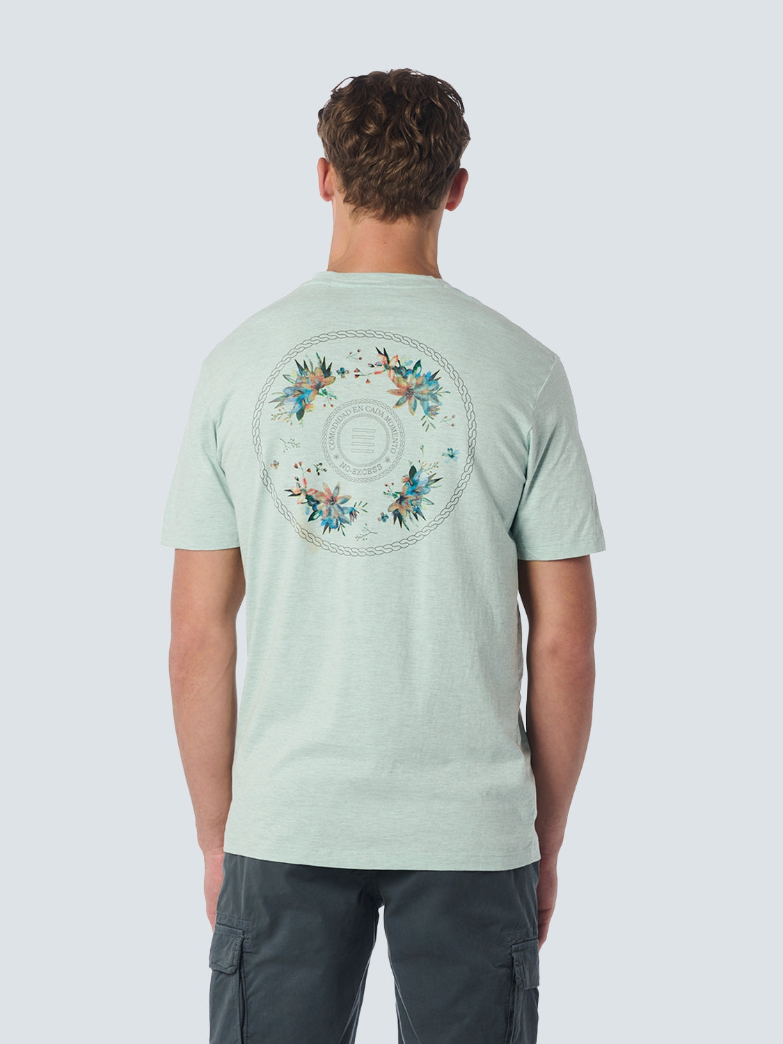 T-Shirt V-Neck Melange Garment Dyed Placed Print | Mint