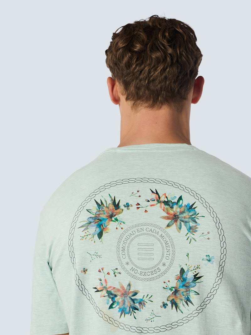T-Shirt V-Neck Melange Garment Dyed Placed Print | Mint