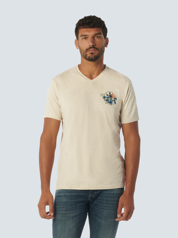 T-Shirt V-Neck Melange Garment Dyed Placed Print | Cement