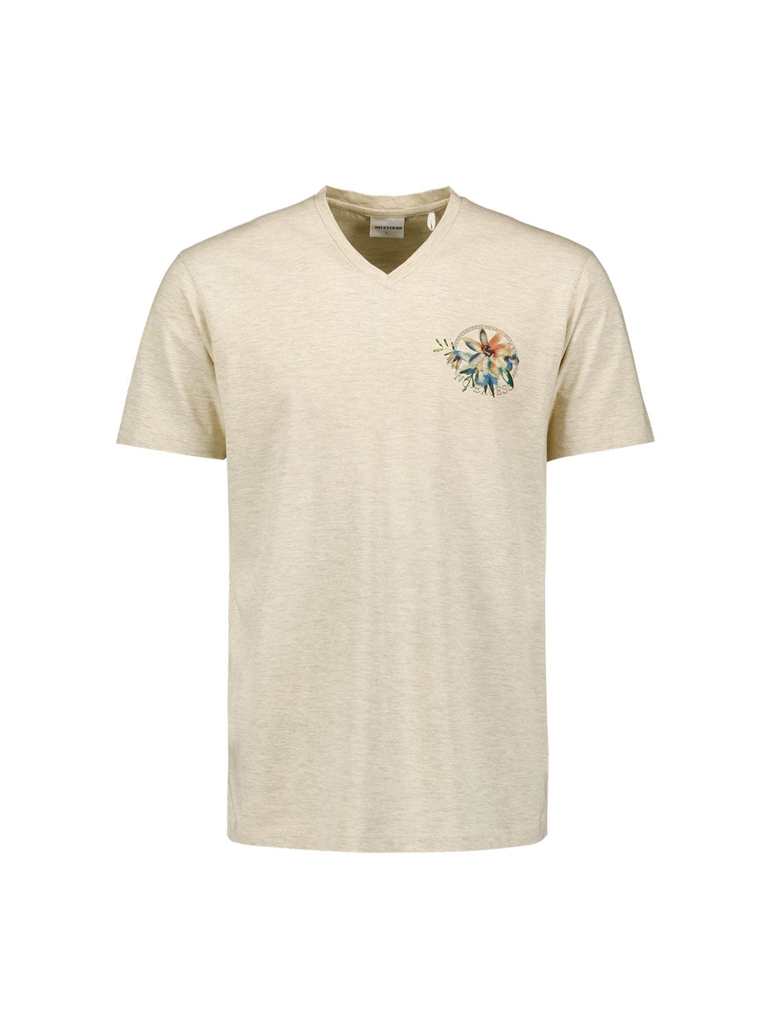 T-Shirt V-Neck Melange Garment Dyed Placed Print | Cement