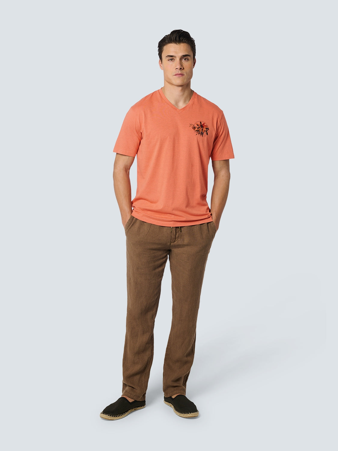 T-Shirt V-Neck Melange Garment Dyed Placed Print | Melon