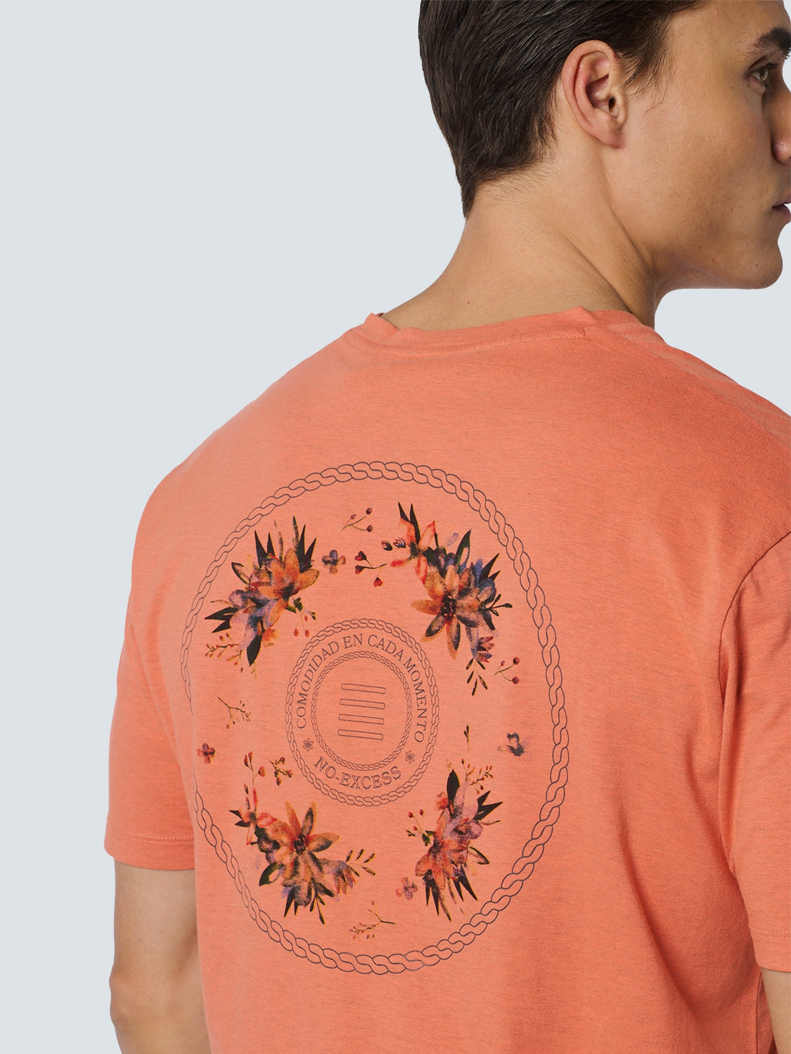 T-Shirt V-Neck Melange Garment Dyed Placed Print | Melon