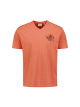 T-Shirt V-Neck Melange Garment Dyed Placed Print | Melon