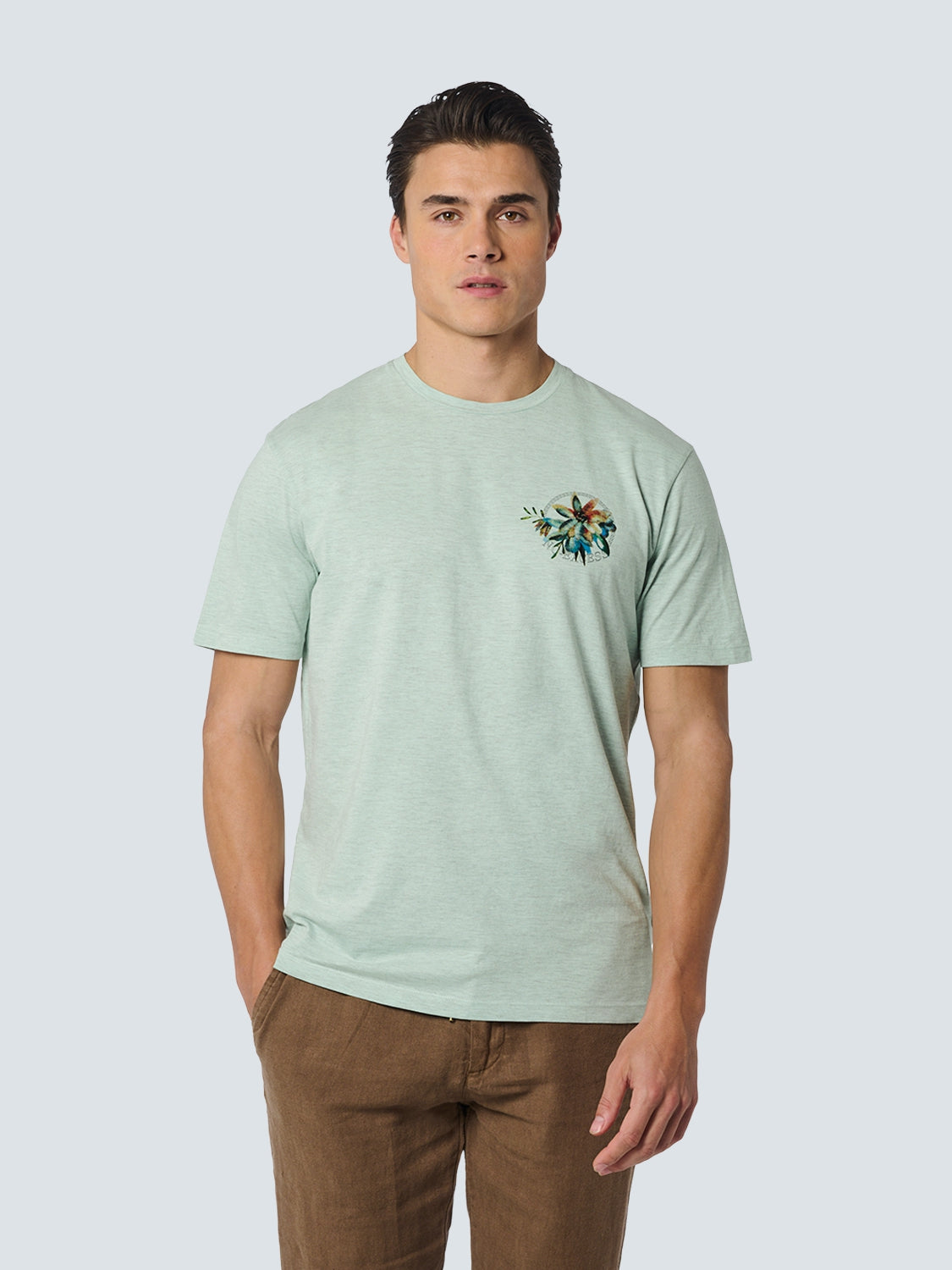 T-Shirt Crewneck Melange Garment Dyed Placed Print | Mint