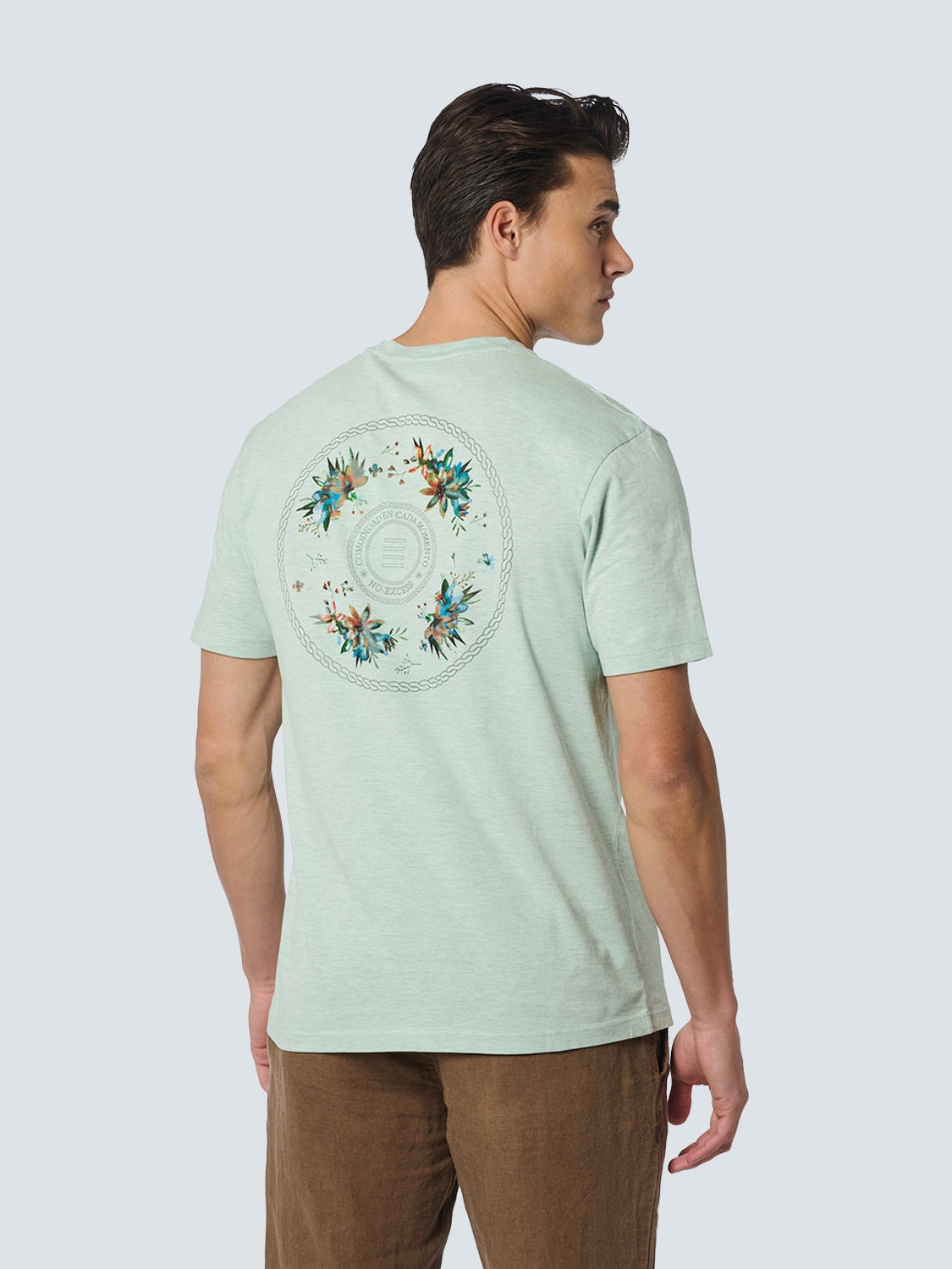 T-Shirt Crewneck Melange Garment Dyed Placed Print | Mint