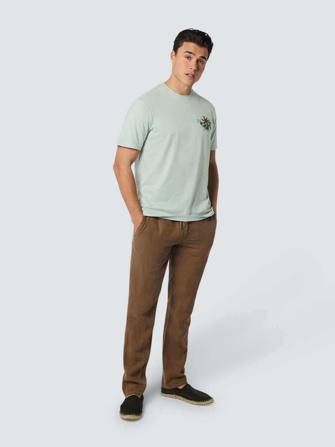 T-Shirt Crewneck Melange Garment Dyed Placed Print | Mint