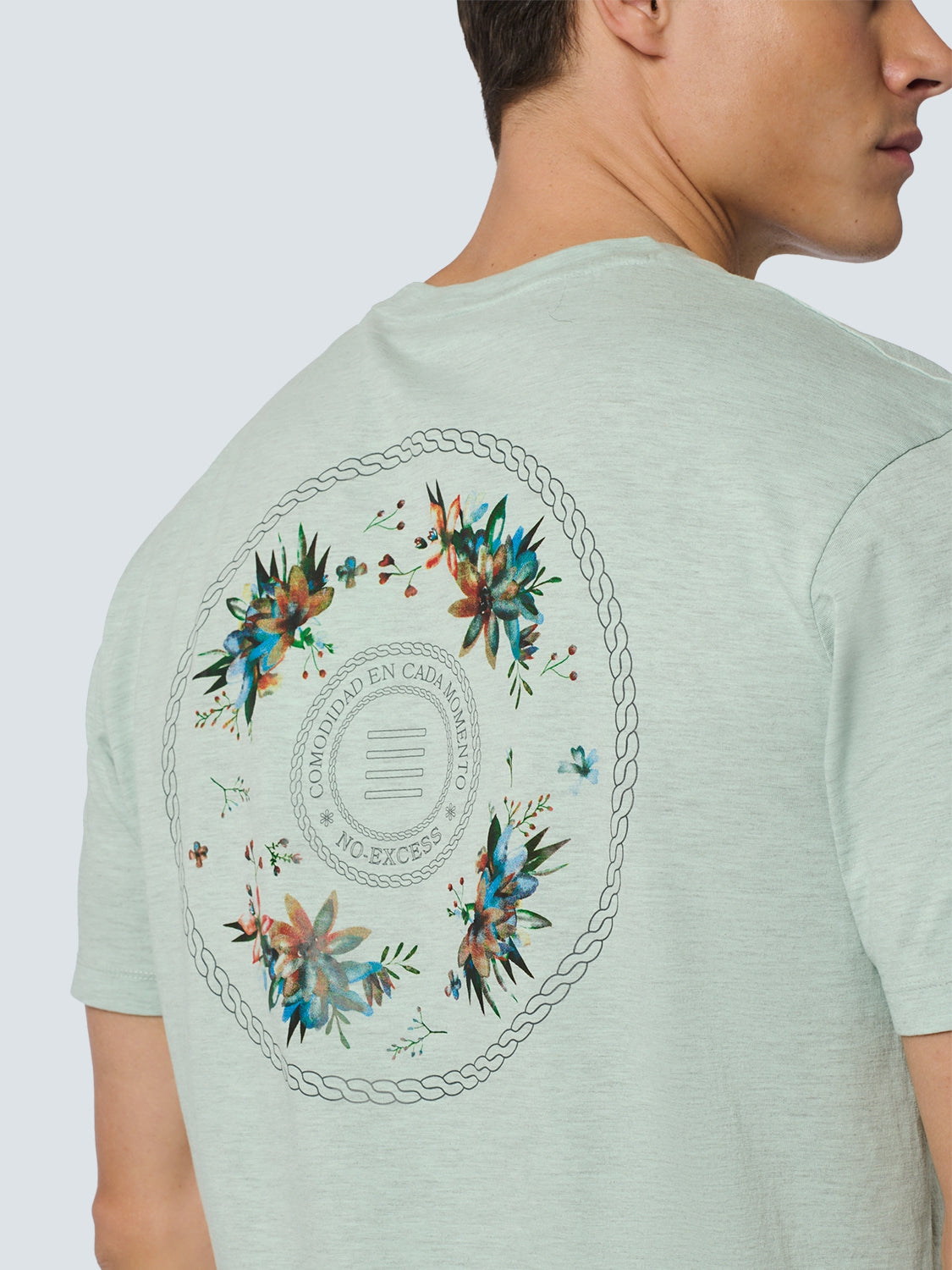 T-Shirt Crewneck Melange Garment Dyed Placed Print | Mint