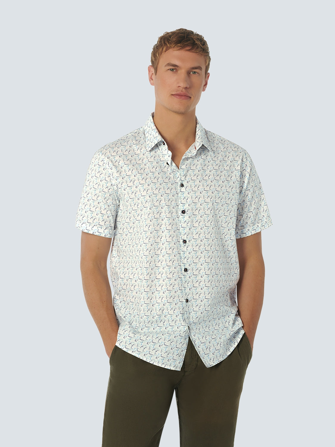 Shirt Short Sleeve Stretch Allover Printed | Aqua