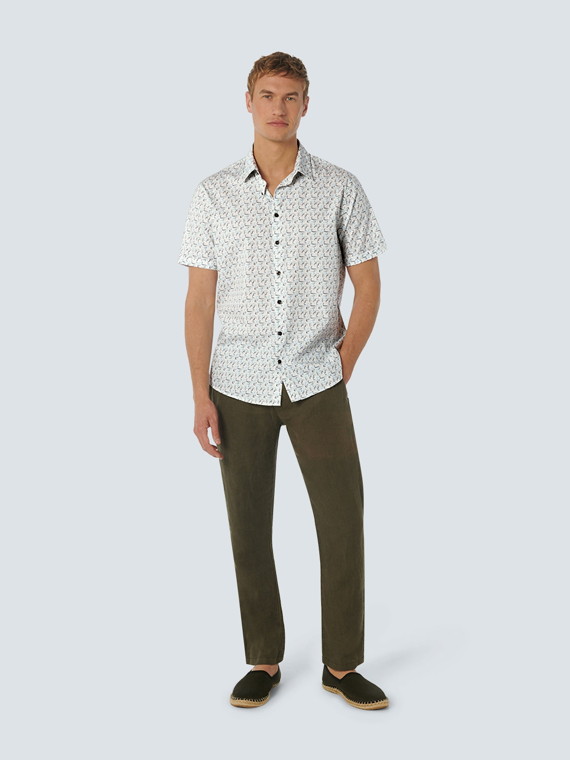 Shirt Short Sleeve Stretch Allover Printed | Aqua