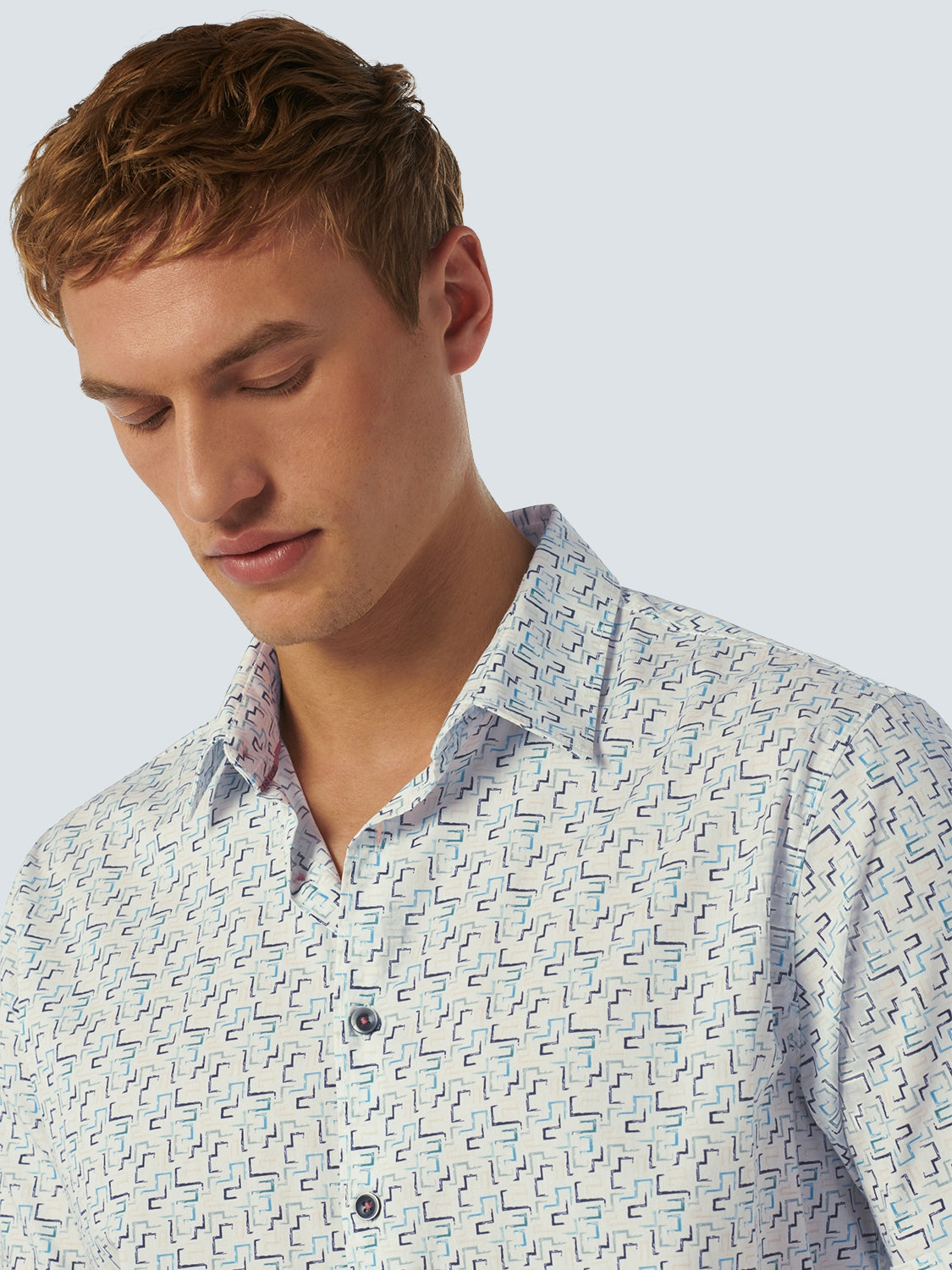 Shirt Short Sleeve Stretch Allover Printed | Aqua