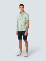 Shirt Short Sleeve Allover Printed With Linen | Aqua