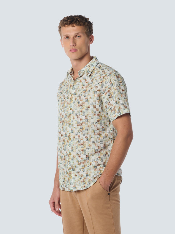 Shirt Short Sleeve Allover Printed With Linen | Green