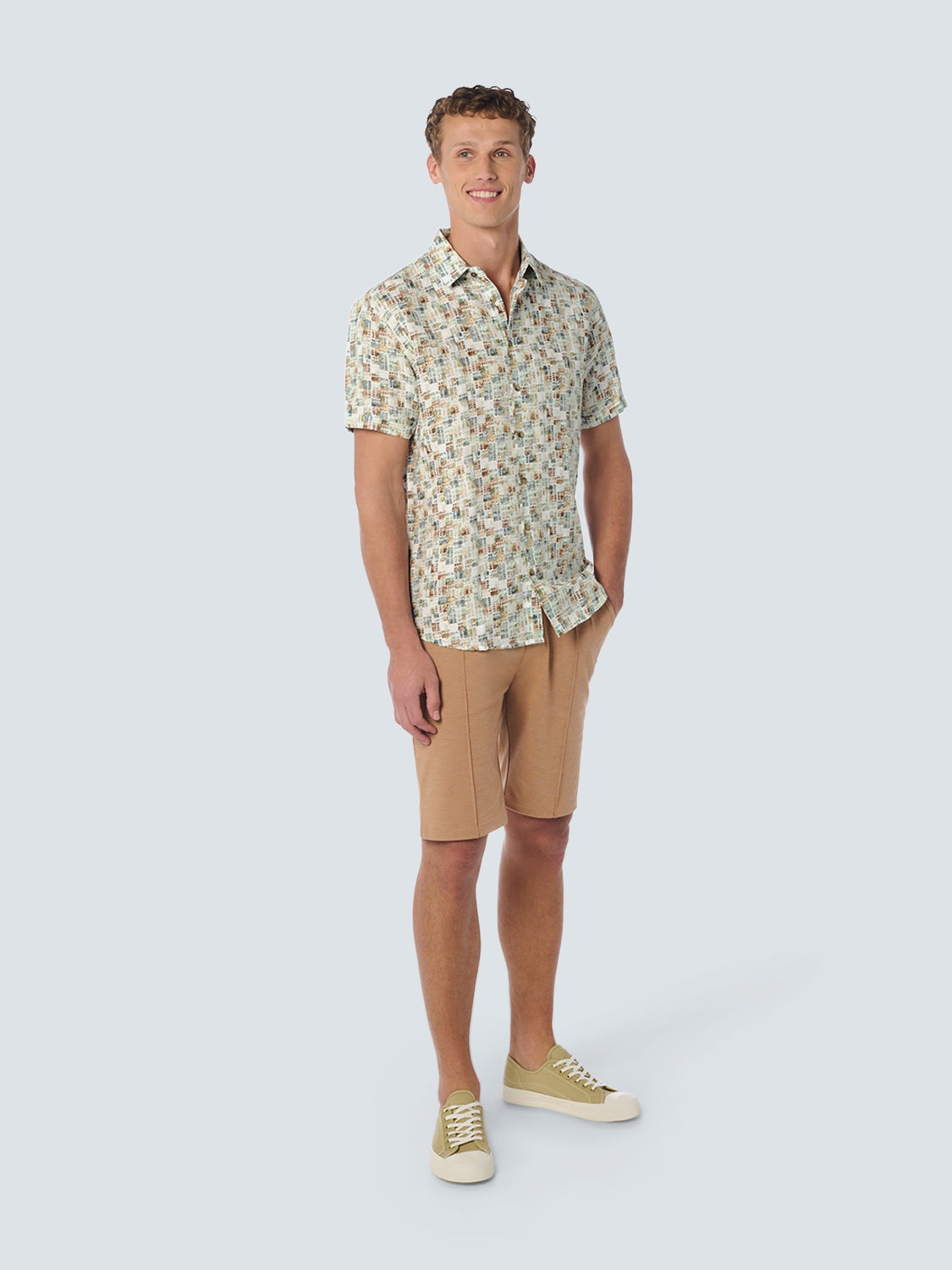Shirt Short Sleeve Allover Printed With Linen | Green