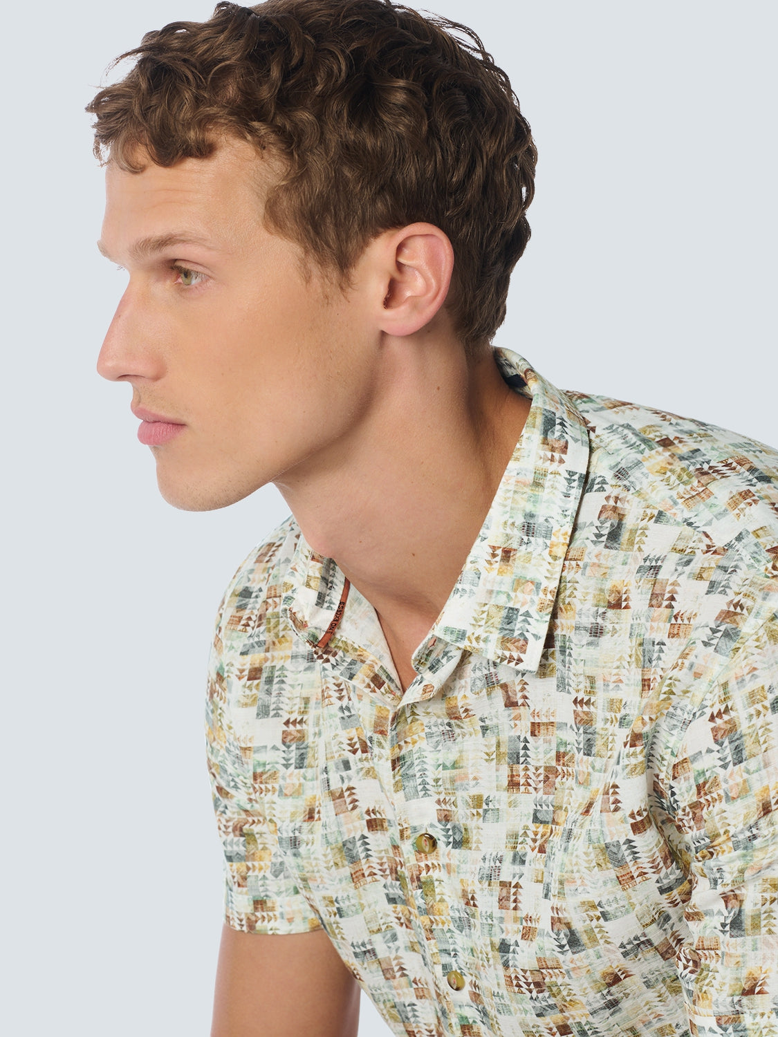 Shirt Short Sleeve Allover Printed With Linen | Green
