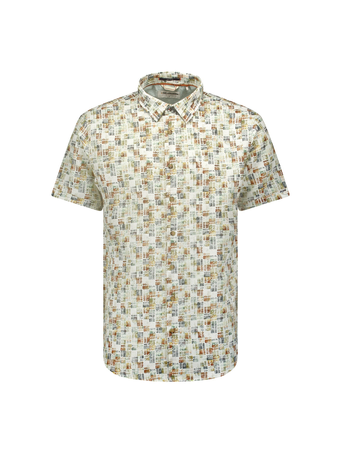 Shirt Short Sleeve Allover Printed With Linen | Green
