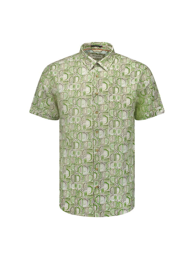 Shirt Short Sleeve Allover Printed With Linen | Green