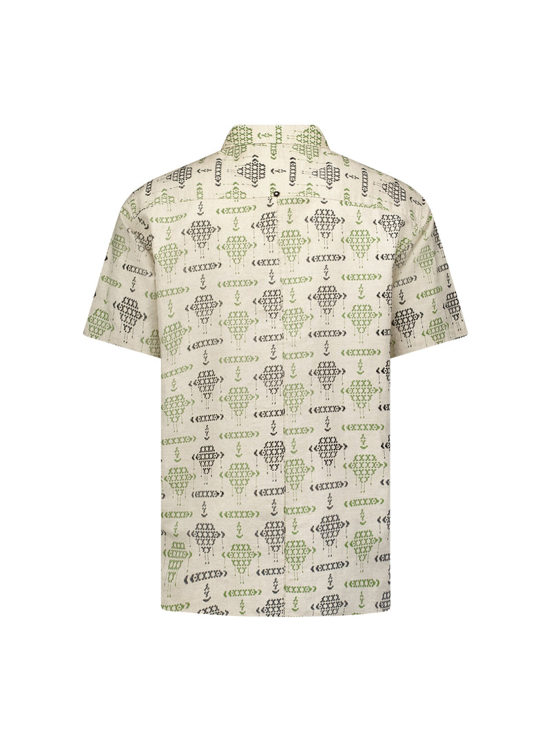 Shirt Short Sleeve Resort Collar Allover Printed With Linen | Cement